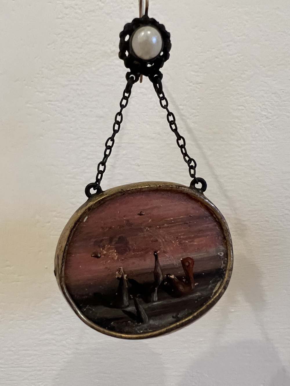 Victorian sentiment locket pendant with hand-painted miniature portrait and pearl drop bail — antique jewelry advisory and collection management